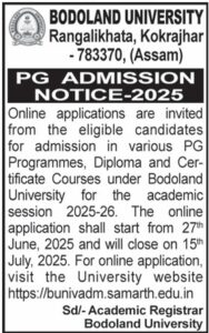 Bodoland University PG Admission 2025