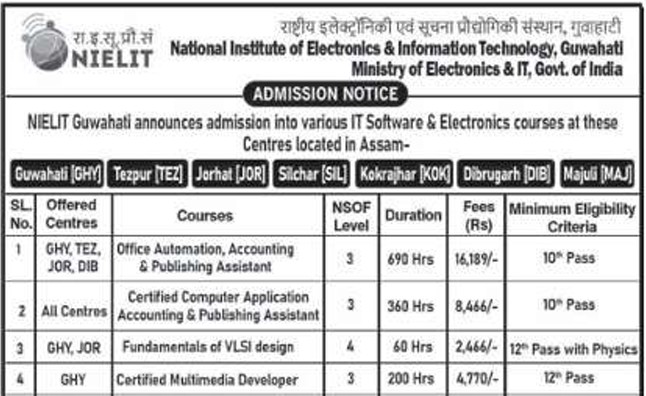 NIELIT Guwahati Admission 2025 Notification