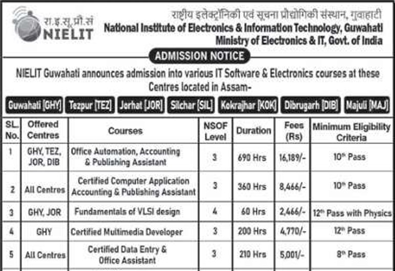 NIELIT Kokrajhar Admission 2025 Notification