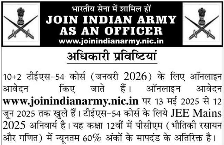 Indian Army TES 54 Recruitment 2025 Notification