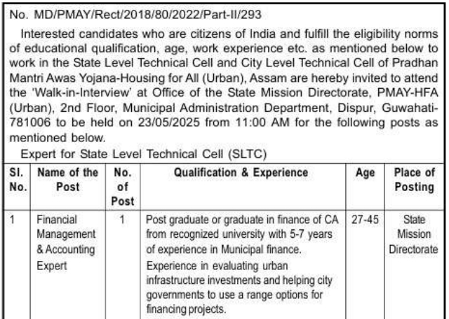 PMAY Urban Assam Recruitment 2025 Notification