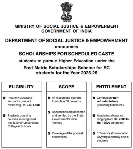 Post Matric Scholarship for SC Students
