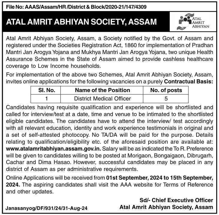 District Medical Officer Recruitment 2024 - FIND ASSAM JOB