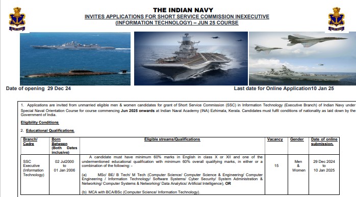 Indian Navy SSC Executive IT Recruitment 2025 | 15 Vacancy - FIND 